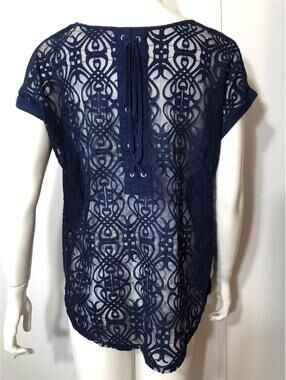 E Hanger M Womens Large Navy Blue Top Back is Lace Tie up to Neck Solid Front